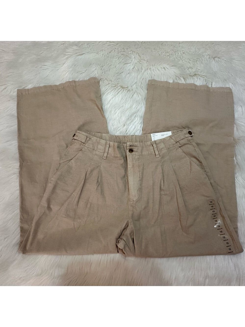 AMERICAN EAGLE HIGH RISE WIDE LEG STRETCH TROUSERS BEIGE WOMEN’S SIZE 12 - Picture 6 of 15